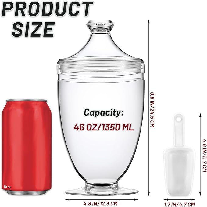 Large Acrylic Jar with Lid 46 oz, Bath Salt Container with Scoop, Shatterproof Apothecary Jar for Bathroom, Laundry Room, Kitchen, Candy Buffet
