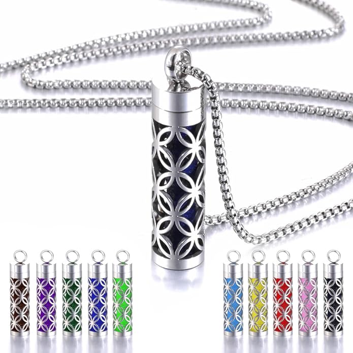 H&PY 2PCS/lot Essential Oil Necklace for Women, Aromatherapy Pendant Necklace 316L Stainless Steel Diffuser Necklace, Essential Oil Jewelry Gift for Men Women, Couple fragrance necklace