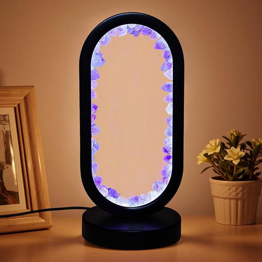Healing Crystal Night Light,3 Colors Ambient Lighting USB Dimming Healing Crystal Table Lamp,Natural Energy Crystal Decor for Bedroom Home Dating Gift (Purple, Ellipse)