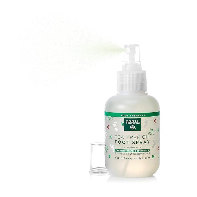 Earth Therapeutics TEA TREE OIL FOOT SPRAY – Natural Cooling Foot Spray – Refreshes & Deodorizes Feet – Enriched with Certified Organic Botanicals – Antiseptic Foot Treatment for Rapid Relief - 4 Oz