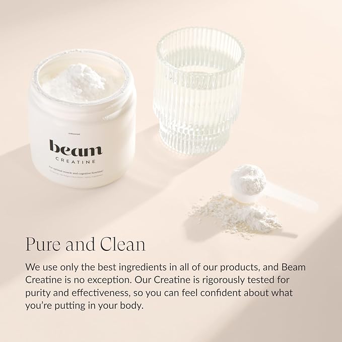 Beam Creatine Powder, Third Party Tested, Micronized Creatine Monohydrate Supplement, Creatine for Women and Men, Muscle Strength, Workout Recovery, Lean Muscle, 30 Servings, Blue Raspberry Flavor