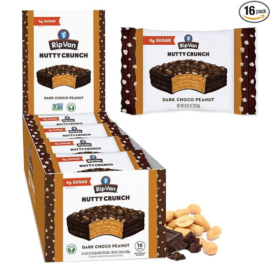 Rip Van Keto Wafer Cookies - Healthy Snacks - Non GMO Snack - Keto Snacks - Low Carb, Low Sugar (2g), Low Calorie and Vegan Snack - 16 Count (Dark Chocolate Peanut Butter)