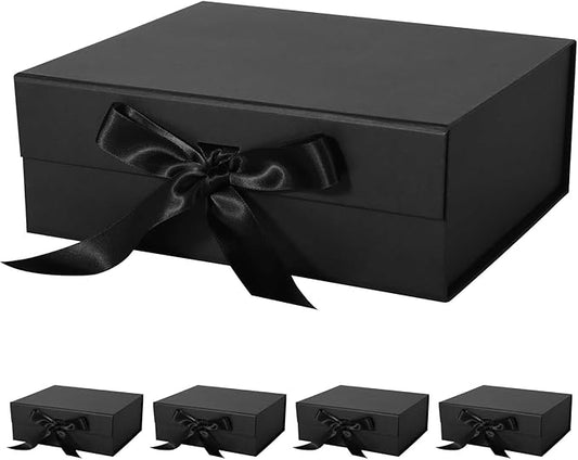 Black Gift Box with Ribbon Magnetic Lids 10.2x9x3.74 in, Bridesmaid Groomsman Proposal Boxes, Wedding Graduation Storage Box 5 Pack