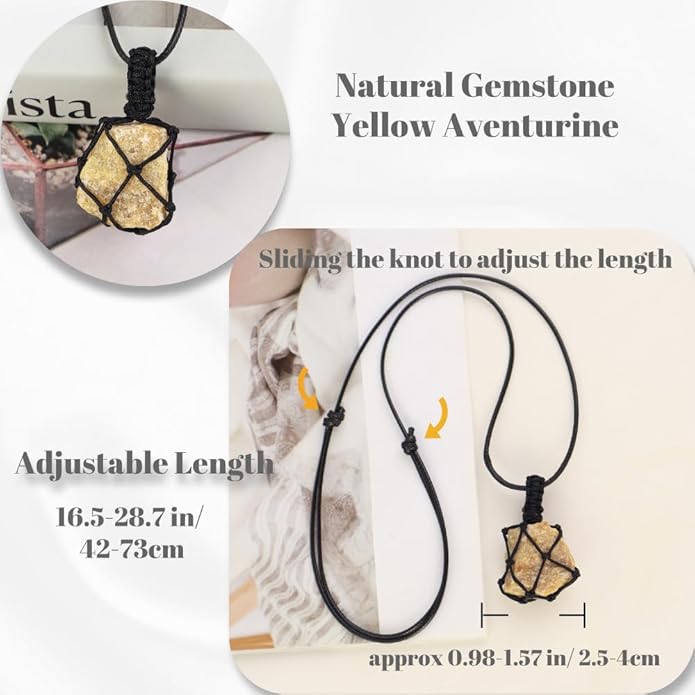 Handmade Natural Gemstone Crystal Pendant Necklace Stone Holder Necklace Cord Net Necklace with Adjustable Length for Women Men