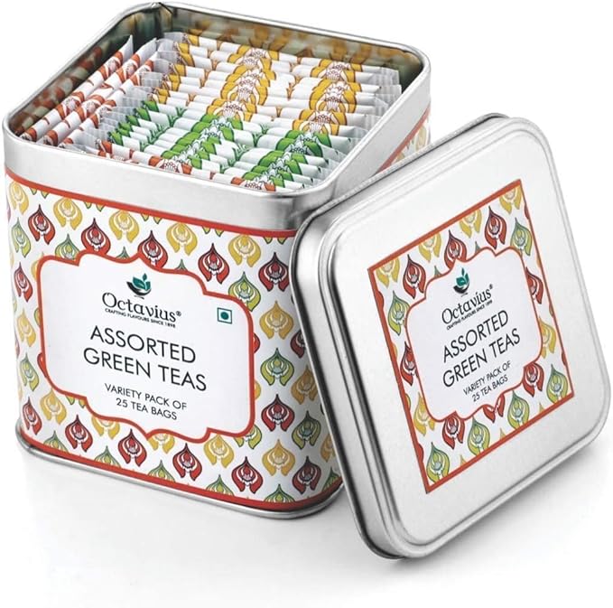 Octavius Green Tea Variety Pack | 3 Assorted Green Teas – Lemon Honey, Cinnamon Anise & Pure Green | 25 Tea Bags Each | Detox & Antioxidant-Rich | Tea Sampler Pack | Pack of 4