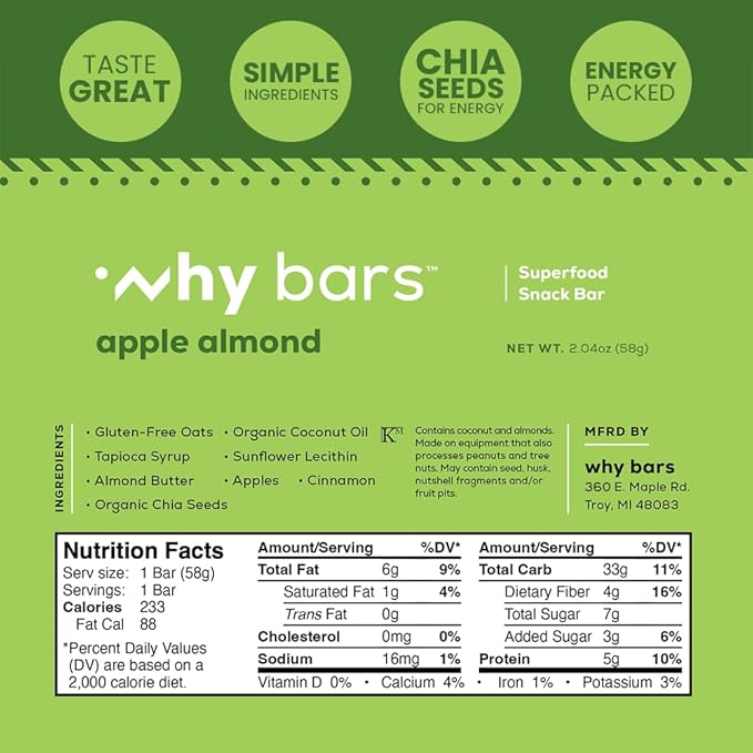 Why Bars, Protein Bars, Variety Pack, 2.04 Ounce Bars (Pack of 12 Protein Bars) - Protein Bar Superfood, Gluten Free, Non GMO, Organic, Vegan, Simple Ingredients