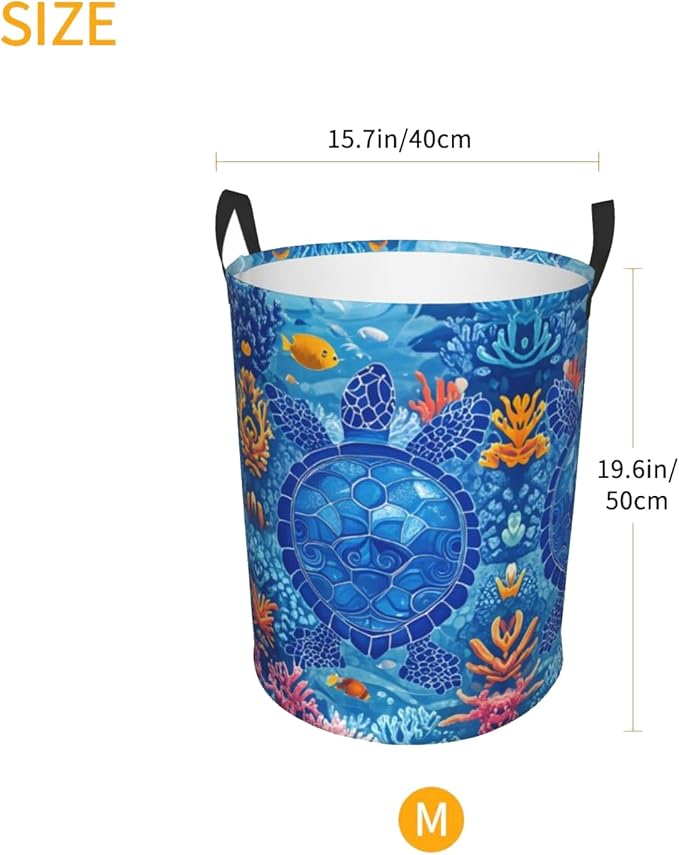 Laundry Basket Turtles Collapsible Large Capacity,63L Dirty clothes basket Durable Lightweight Hamper With Handles Ideal For Clothes,Toys Home Organization size19.6"L x 15.7"W