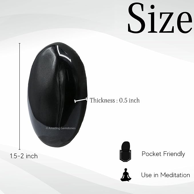 Amazing Gemstone Black Agate Crystals and Healing Stones - Large Palm Stone Crystals Piedra - Crystal for Good Luck, Balanced Positive Energy, Meditation - Unique Stocking Stuffers, Gifts for Women