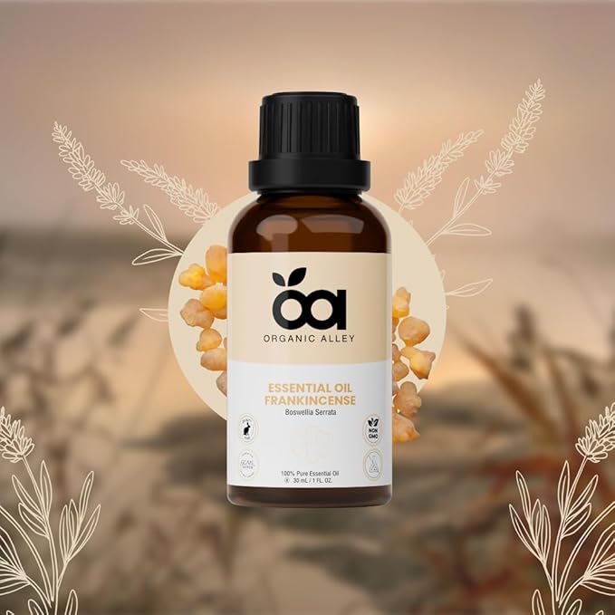 Frankincense Essential Oil by Organic Alley (Boswellia Serrata) | 100% Pure & Undiluted | Premium Essential Oil for Aromatherapy, Diffusers, Skin, Hair | Earthy-Woody Resin Aroma | (1 Fl Oz)