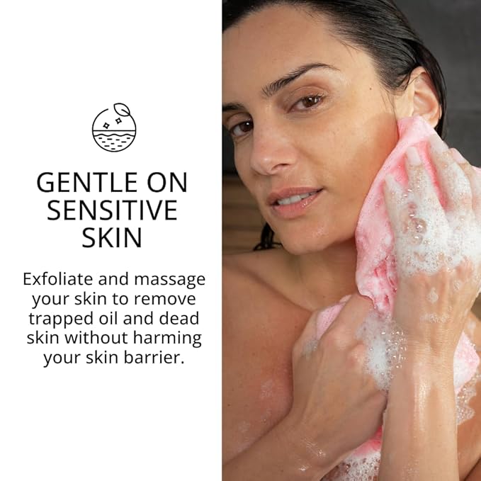 Exfoliating Washcloth Face & Body Scrub Towel - Japanese Exfoliating Towel with Hexagon Fibers, Body Scrubber with 2 Sides for Scrubbing & Washing, Extra Long (Pink, 2 Pack)