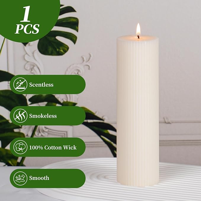 KONNI White Pillar Candles 2.4 x 7.9 inch Unscented Pillar Candle Bulk, Long Burning Candles, Smokeless Dripless Large Round Gear-Shaped Candle for Wedding, Home Decoration, Party, Spa, Dinner