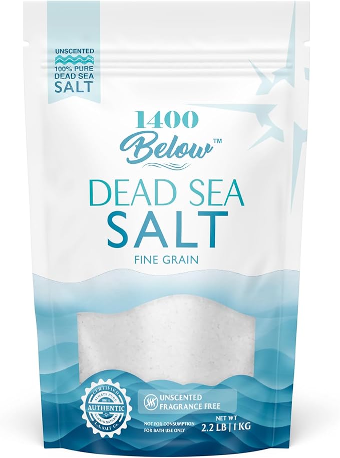 2.2 Lbs Dead Sea Salt, Fine Grain - Foot and Spa Bath Soak, Exfoliating Body Scrub, 100% Pure and Mineral-Rich, Relieves Sore Muscles and Soothes Joints