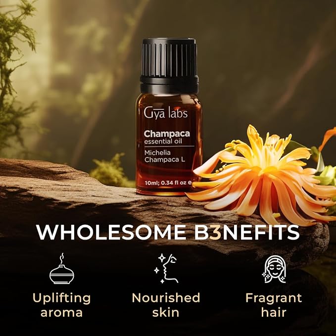 Gya Labs Champaca Essential Oil - 0.34 Fl Oz - for Hair, Skin, Diffuser, Aromatherapy & DIY Candle Making Scent