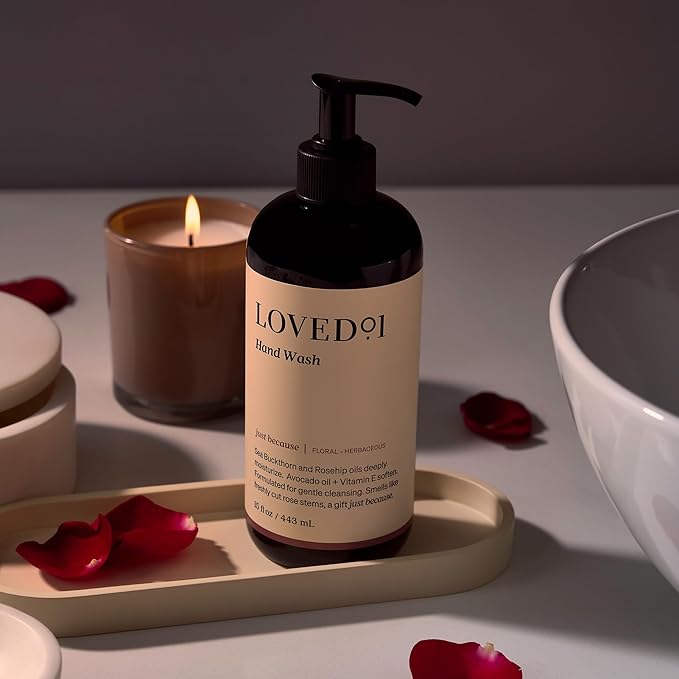 Loved01 Hand Wash, Just Because Liquid Hand Soap, Gentle & Hydrating, Cruelty-Free, Formulated with Nourishing Oils & Soft Floral Scent, 15 oz