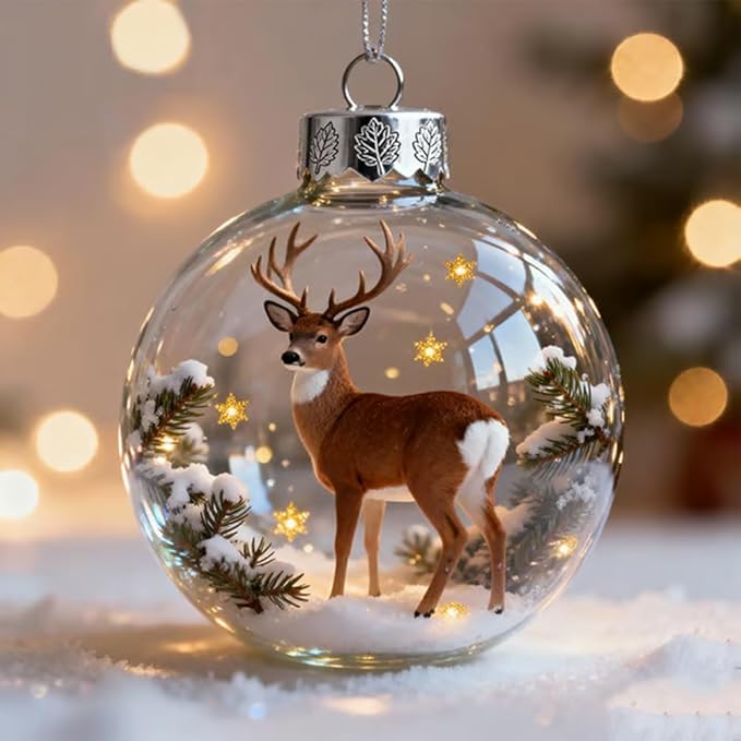 2026 Wildlife Wonders Collection Crystal Glass Ornament, Vivid 3D Animal Christmas Decoration, Clear Plastic Xmas Balls, Luxury Winter Tree Decor Sparkling Star Accents,Holiday Ornaments(Highland Cow)