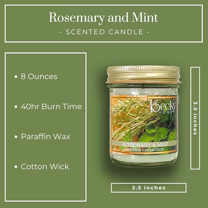 8oz Rosemary Mint Scented Candles for Home, 45 Hrs Soy Wax Candle for Stress Relief, House Aromatherapy Candle Fall Gifts for Men and Women