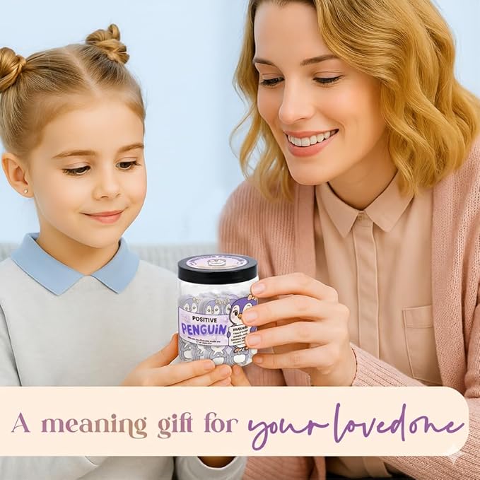 60 Positive Penguin Cards Jar, Affirmation Cards for Women, Emotional Support Penguins, Penguin Gifts for Women, Mom, Penguin Gifts, Penguin Themed Gift, Purple Gift for Girls