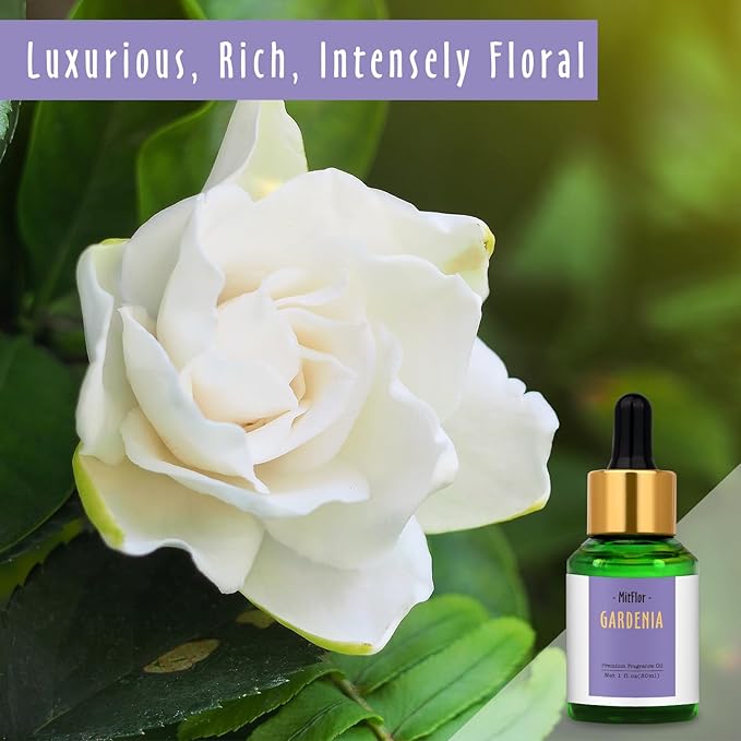 Gardenia Fragrance Oil, MitFlor Single Scented Oil, Large Size Premium Grade Fragrance Oil for Soap & Candle Making, Aromatherapy Diffuser Oil, Creamy Floral Scent for Home Fragrance, 30ml