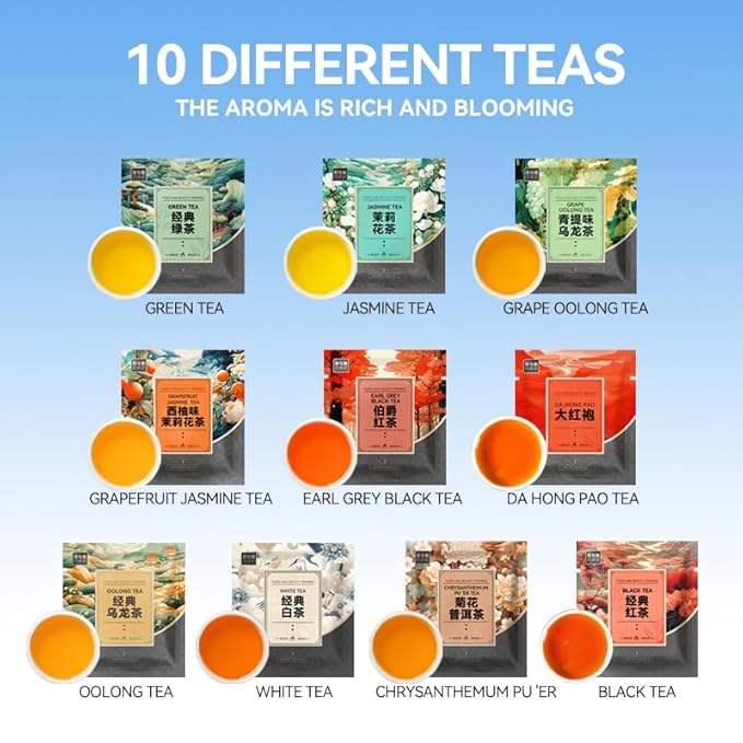 BEI CAI Tea Bags Sampler Assortment Box (50 Count) 10 Different Flavors,Perfect Variety Individually Wrapped Tea Bag,Perfect for Hotels, Offices, Food Service Gift Set &Sampler Variety Pack