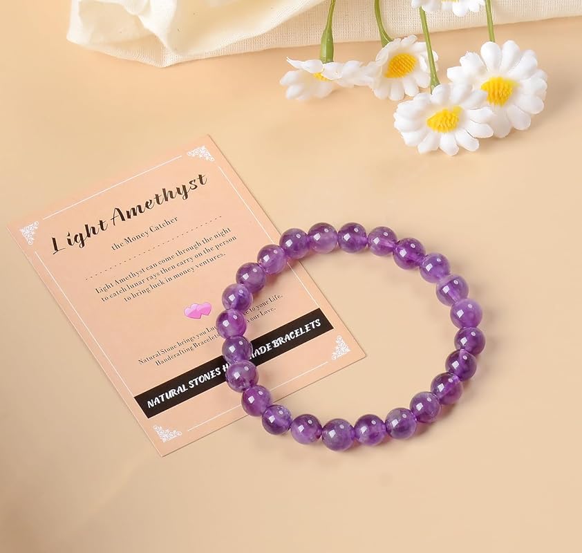 AD Beads Handmade Gemstone Stretch Elastic Bracelet Crystal Healing Reiki Nature's Beauty and Spiritual Essence Unisex (4mm, Purple Amethyst)