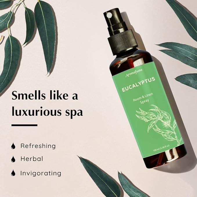 Eucalyptus Room, Linen & Pillow Spray by Aromafume | 100ml/3.38 fl oz | with Pure Eucalyptus Essential Oil | Aromatherapy | Mist for Bedding, Fabrics