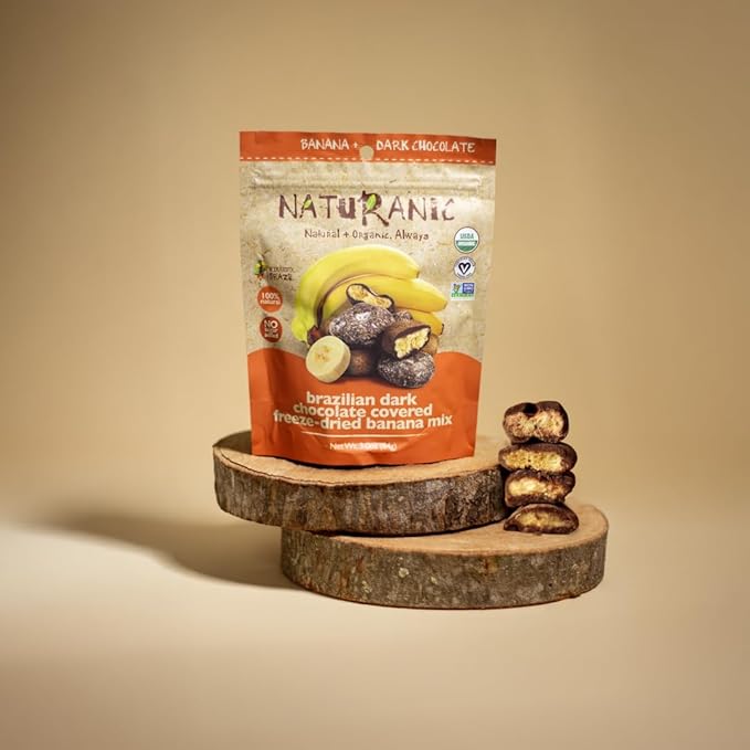 Naturanic Brazilian Dark Chocolate Covered Freeze-Dried Banana Snack, Gluten Free, No sugar, All Natural, Organic, Vegan - Pack of 2