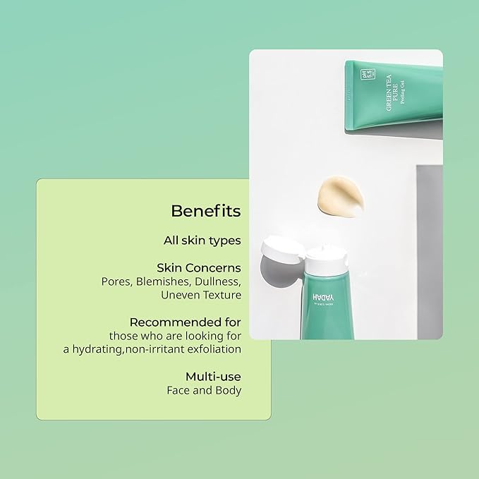 YADAH Green Tea Pure Peeling Gel, 3.4 Fl Oz - pH Balanced Exfoliating Gel with Natural Cellulose for Smooth, Resurface and Even Skin for Moisture Balance