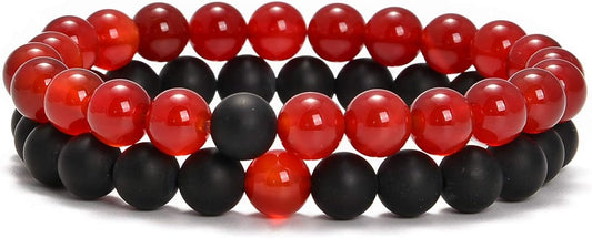 AD Beads 2Pcs His & Hers Distance Beads Bracelets Elastic Natural Stone Yoga Bracelet