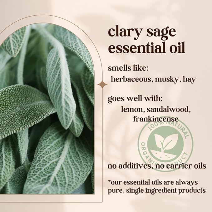 Avivni Clary Sage Essential Oil - 100% Pure & Natural, Organic, Undiluted for Aromatherapy, Muscles, Skin, Diffuser (0.33oz - 10ml)