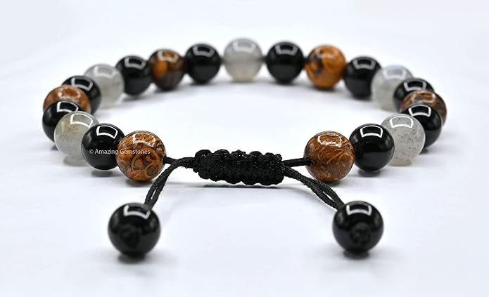 Natural Healing Crystal Bracelet for Women - Mens Bracelet Energy Balancing Gemstones Set - Adjustable Stone Bead Bracelet for Men and Women - Chakra Crystal Therapy Accessory, Meditation