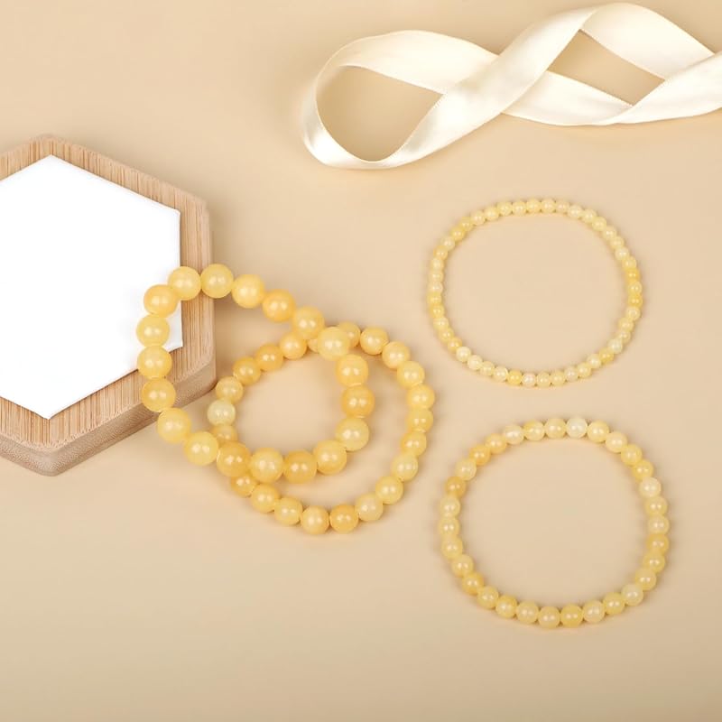 AD Beads Handmade Gemstone Stretch Elastic Bracelet Crystal Healing Reiki Nature's Beauty and Spiritual Essence Unisex (8mm, Yellow Jade (abundance and joy))