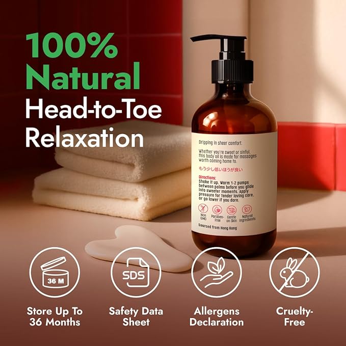 H'ana Relaxing Massage Oil - 6.76 Fl Oz - 100% Pure Natural for Vanilla Body Spa Quality, Calming, Sore Muscle Massage Oil with Moisturizing - Men and Women