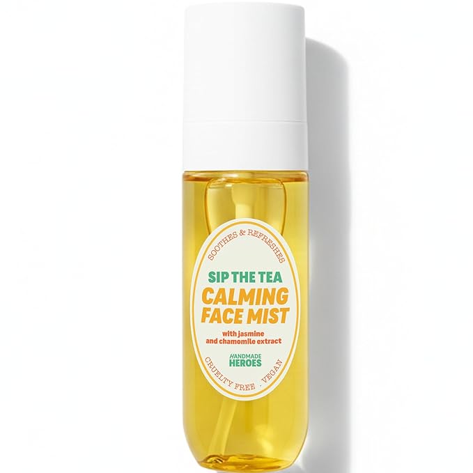 Handmade Heroes Sip The Tea Calming Face Mist Serum – Hydrating Facial Spray with Chamomile, Jasmine & Hyaluronic Acid – Vegan, Alcohol Free Formula for Dewy, Refreshed Skin – 2.2 fl oz