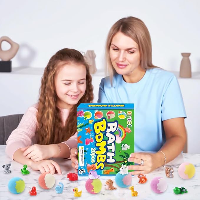 DIYDEC 20pcs Bath Bombs with Surprise Inside Bath Bombs with Mini Resin Animals for Kids Adult Valentines Easter Bubble Bath Great Gift for Christmas Halloween Boys Girls Birthday