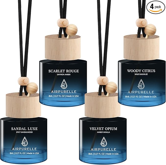 Car Air Freshener Hanging 4 Pack - Air Fragrance Oil Air Diffuser for Car, 90+ days Long Lasting Fragrance, Four 0.27 FL OZ/8ML Made in USA Ca r A ir Freshener for women - Mothers Day Gifts