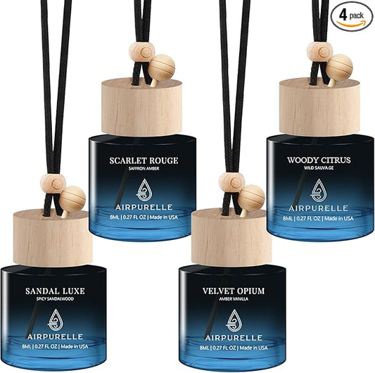 Car Air Freshener Hanging 4 Pack - Air Fragrance Oil Air Diffuser for Car, 90+ days Long Lasting Fragrance, Four 0.27 FL OZ/8ML Made in USA Ca r A ir Freshener for women - Mothers Day Gifts