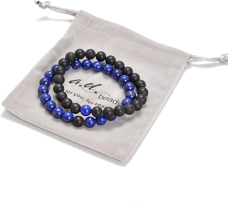 AD Beads 2Pcs His & Hers Distance Beads Bracelets Elastic Natural Stone Yoga Bracelet