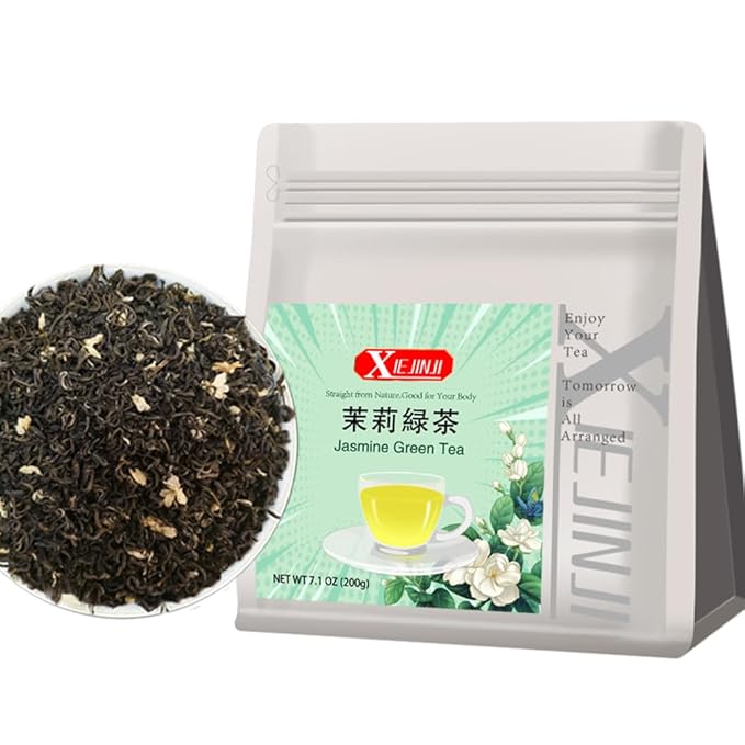 XIEJINJI Jasmine Tea Loose Leaf, 7.1 oz(200g), 100% Pure Natural Jasmine Flower, Traditional Scented Tea Technique, Fragrant Floral Scent, Low Caffeine, Resealable Bag