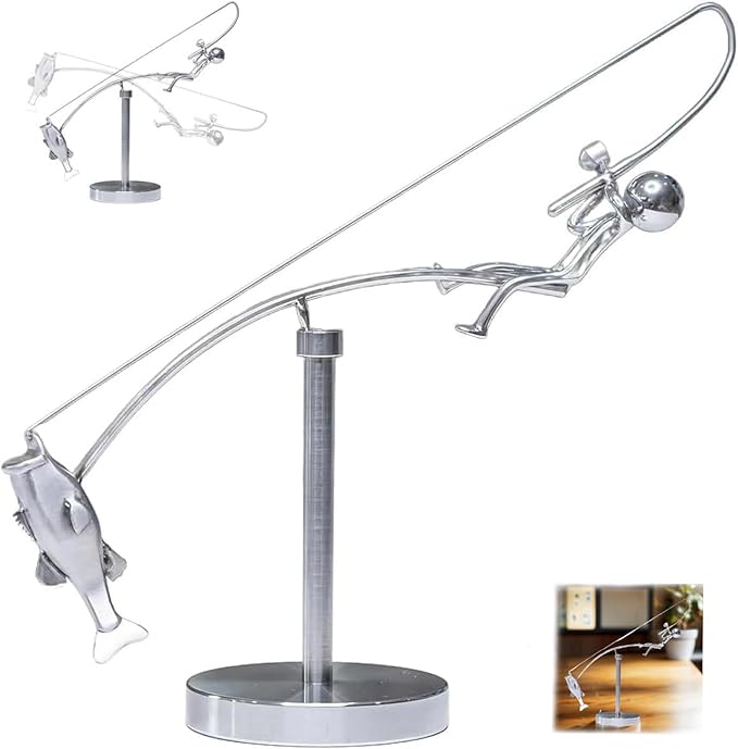 Fisherman Balancing Sculpture, Interactive Physics Balance Art Desk Toy for Stress Relief, Creative Home Office Art Deco Gift for Men & Angler Lovers (1 PC)