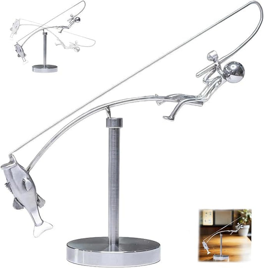 Fisherman Balancing Sculpture, Interactive Physics Balance Art Desk Toy for Stress Relief, Creative Home Office Art Deco Gift for Men & Angler Lovers (1 PC)
