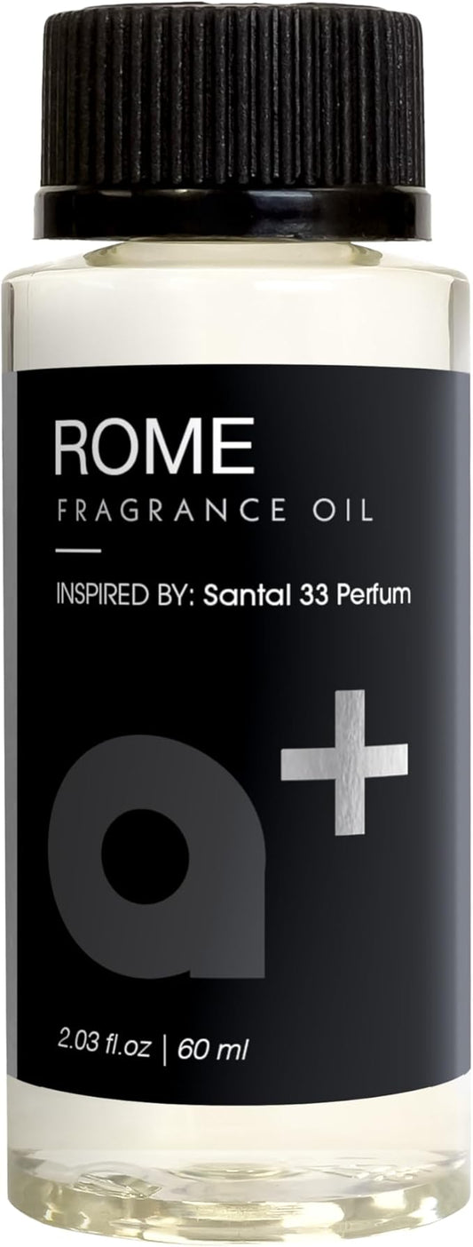 Aromar+ Fragrance Oil – Rome-Inspired by Santal – Luxury Hotel Scent Experience with Leather, Cedar & Sandalwood – for Waterless Diffusers – Long-Lasting Home Aroma – 2oz/60mL