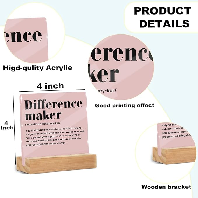Difference Maker Gift Desk Decor Acrylic Sign 4x4 Inch, Inspirational Appreciation Gifts for Boss Mentor Teacher Manager Leader, Positive Affirmations Work Desk Accessories Office Cubicle Decor
