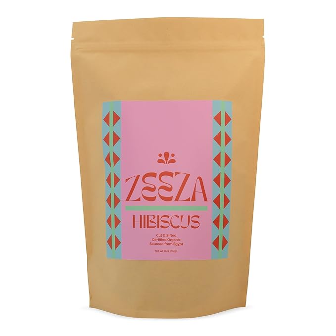 Zeeza Hibiscus Tea, 1LB, Organic Hibiscus Flowers from Egypt - Cut & Sifted - Loose Leaf Tea - Ideal for Agua Fresca, Iced Tea, & Karkadé