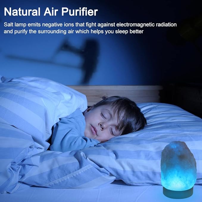 FANHAO USB Himalayan Salt Lamp with 8 Colors Changing, Natural Crystal Salt Rock Lamp Table Lamps for Gifts, Home Décor - Hand Carved, LED Bulb and Real Rubber Wood Base