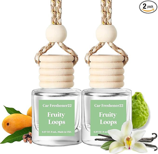 Car Air Freshener Hanging, Fruit Loops Fragrance Oil Air Diffuser for Car, Long Lasting Car Air Fresheners, Made in USA (2 Pack)