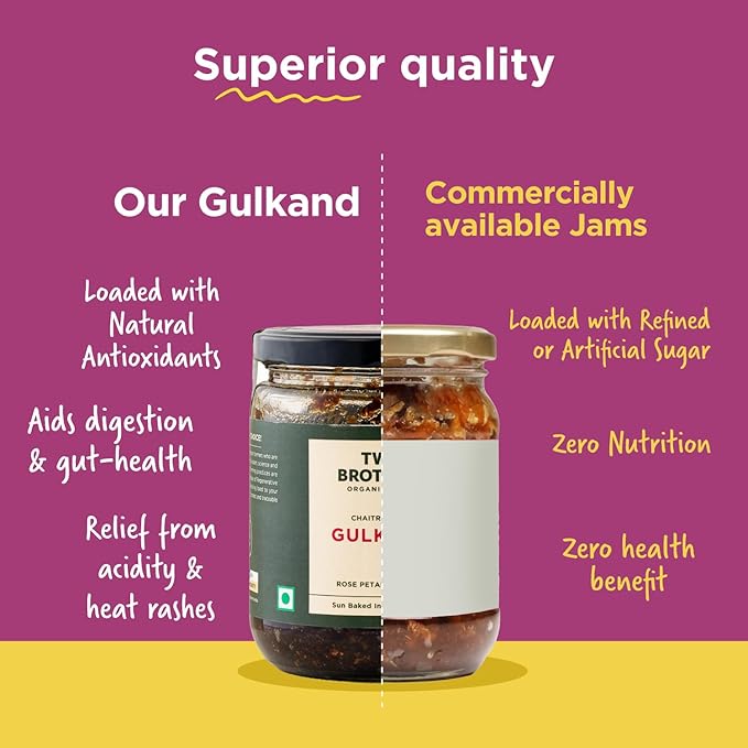 Rose Petal Jam Gulkand | Made from Premium Chaitri Rose | Naturally Sweetened with Raw Honey & Mishri | Best for Herbal Tea,Ice Cream & Smoothies |16 Oz from Two Brothers Organic Farms