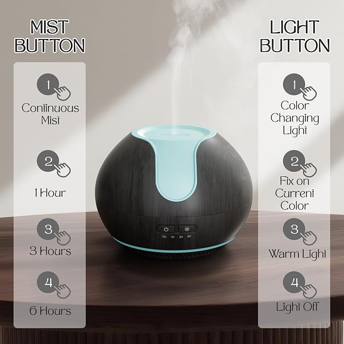 ARVIDSSON Essential Oil Diffuser, 200ml Aromatherapy Diffuser with Mood Light, Oil Diffusers for Home, Ultrasonic Diffuser for Essential Oils, Gift for Women - Dark Wood