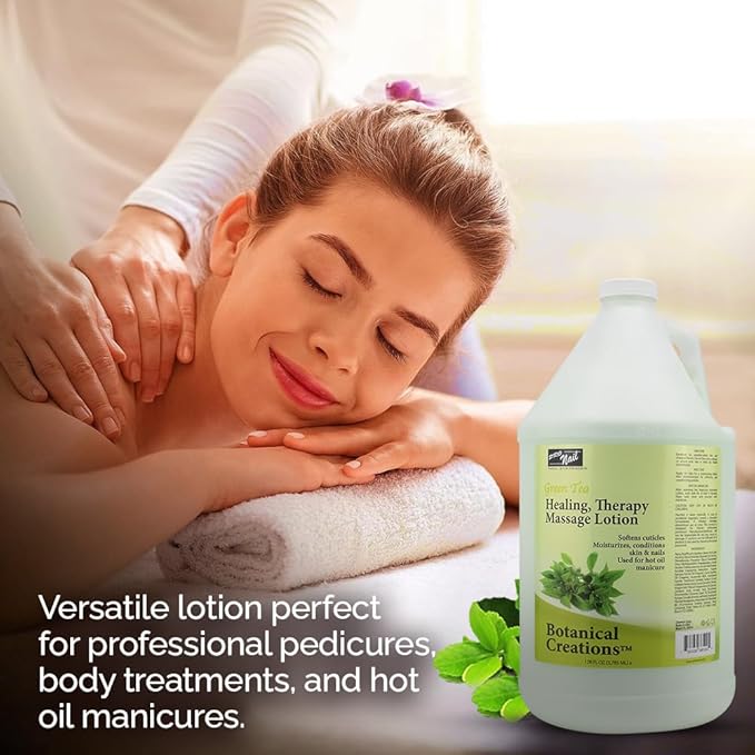 PRO NAIL - Healing Therapy Massage Lotion - Professional Pedicure, Body and Hot Oil Manicure, Infused with Natural Oils, Vitamins, Panthenol and Amino Acids (Green Tea, 1 Gallon)