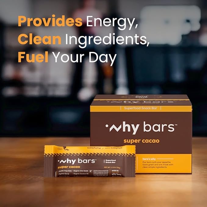 Protein Bars, Super Cacao, 2.04 Ounce Bars (Pack of 12 Protein Bars) - Protein Bar Superfood, Gluten Free, Non GMO, Organic, Vegan, Simple Ingredients