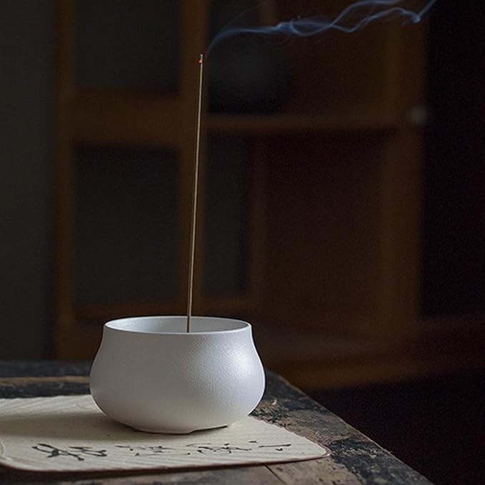 MrMrKura Ceramic Incense Holder for Sticks, Incense Burner Holder Ash Catcher with Non-Slip Pads, Incense Stick Holder for Unique Home Decor/Meditation/Yoga/Gift (White)